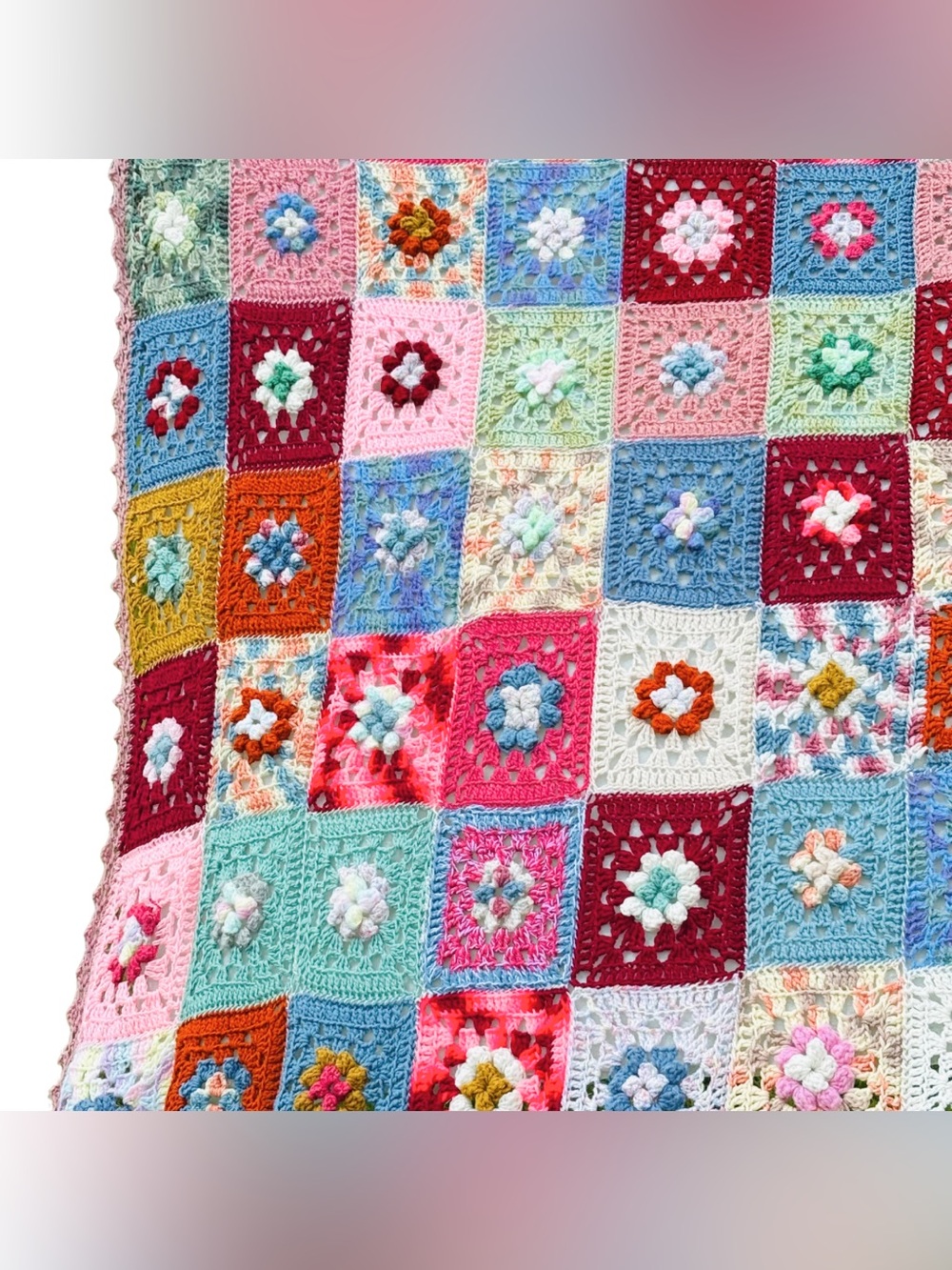 Vintage Granny Square Crochet Afghan Throw Blanket Handmade Boho Cottagecore - Picture 5 of 16
